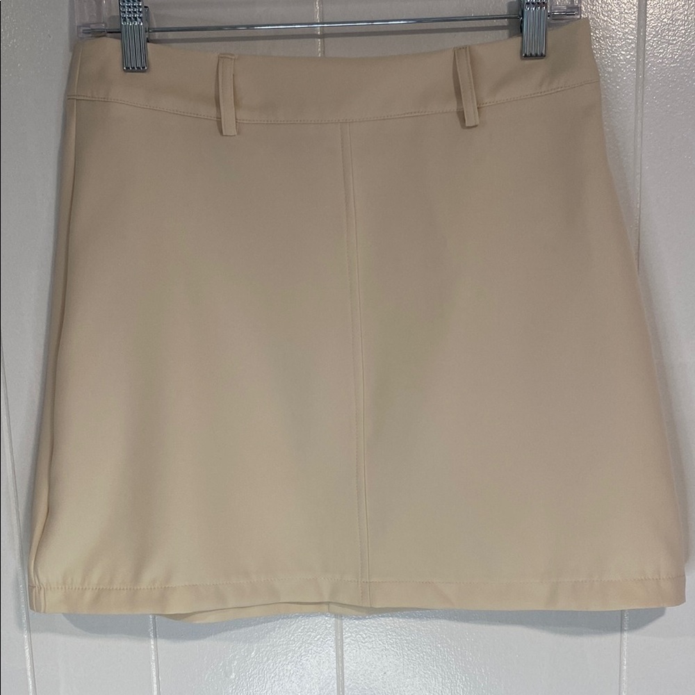 Skirt Mini Academia Prep School Coquette Chic Belt Loop Beige Cream Size Medium